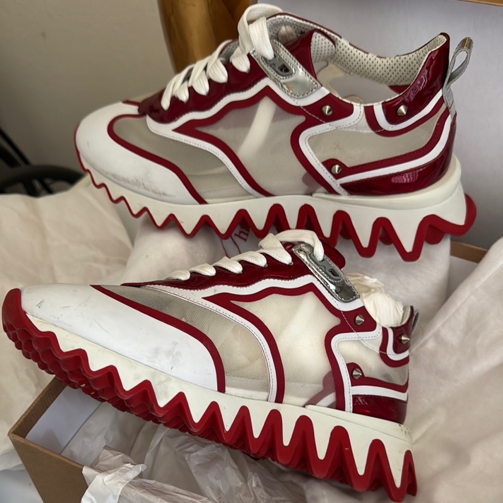 Christian Louboutin Red and White Sneakers
